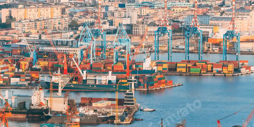 Preview: Top View Of Container Terminal In Port. Elevated View