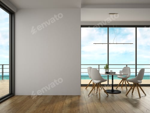 Preview: Interior of modern design room with sea view 3D rendering