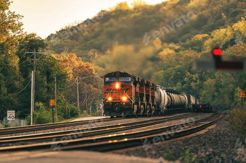 Preview: Freight train in scenic autumn landscape