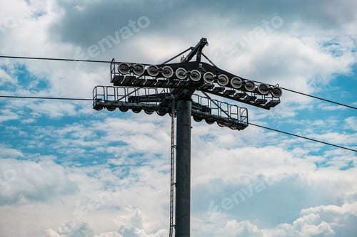 Preview: Cable car tower against blue sky and clouds