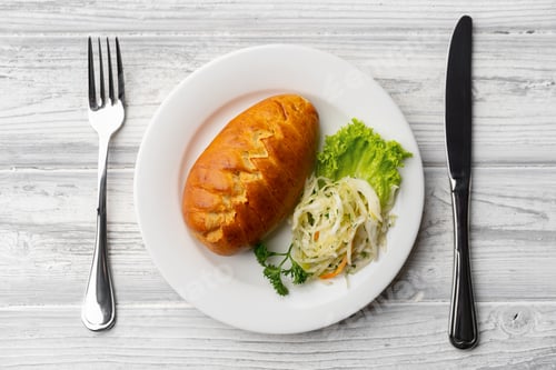 Preview: Traditional Russian pie or patty on white plate