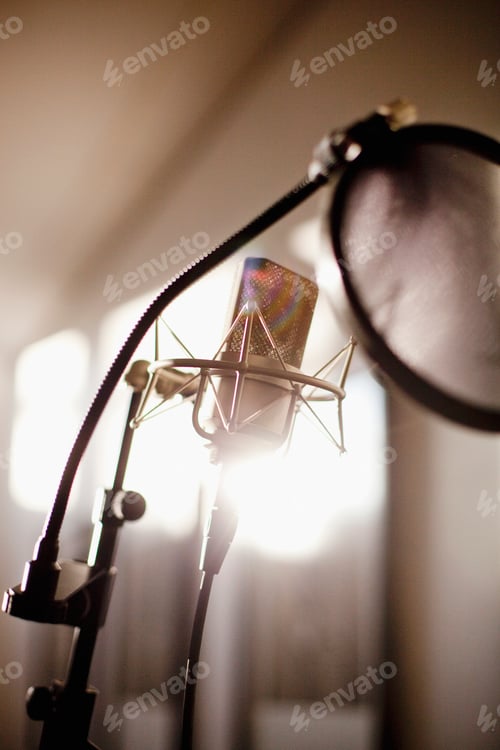 Preview: Low angle view of microphone at recording studio