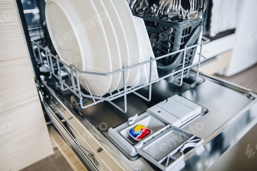Preview: Colorful dishwasher detergent tablet for dishwashing machine.