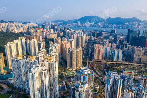 Preview: Kowloon Bay, Hong Kong 25 April 2019: Top view of Hong Kong city