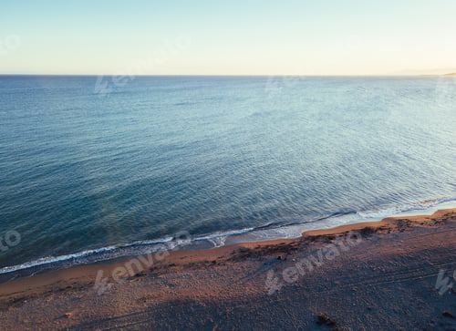 Preview: Girl and dog at the beach at sunset, Aerial Views