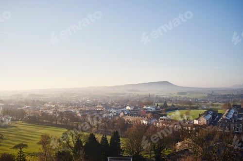 Preview: Elevated view of town, Clitheroe, Lancashire, UK