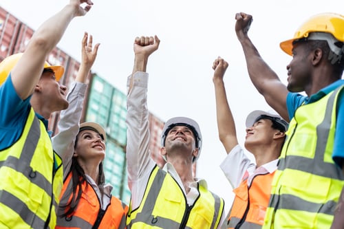Preview: Group of young male and female worker working in container terminal.