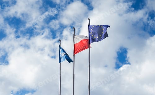 Preview: Flag of Poland and the European Union against the sky