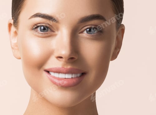 Preview: Woman beauty face portrait healthy skin and white teeth smile