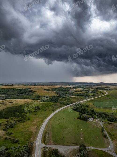 Preview: Dark Storm Clouds Over Farm Country in Alberta, Canada