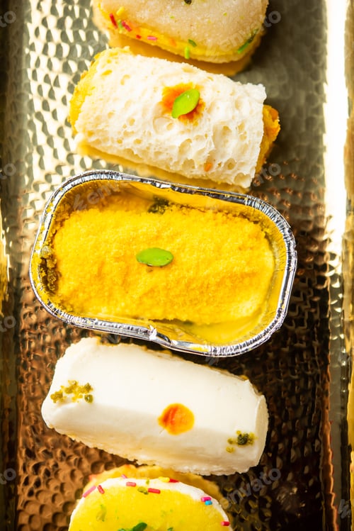 Preview: Malai Chop or Cream sandwich made using filling Rasgulla or Gulab jamun sweet is a Bengali sweet