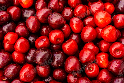 Fresh Ripe Red Cherries Background Close Up