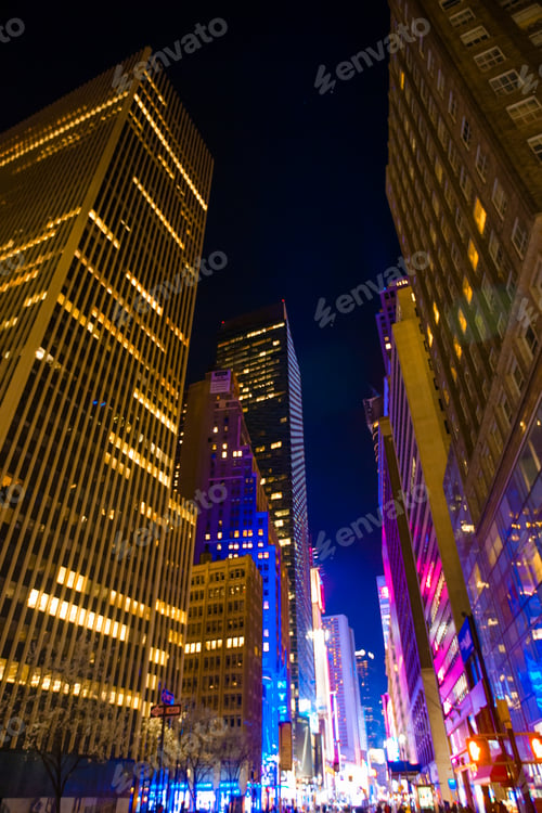 Preview: New York Skyscrapers View Upward in night