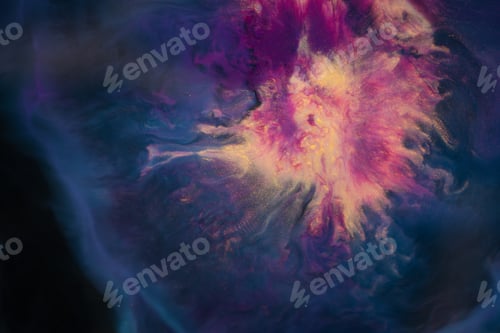 Preview: Close up of a vibrant purple and yellow painting against a dark background