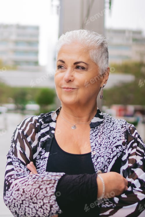 Preview: Woman Looking Away Outdoors in City Setting