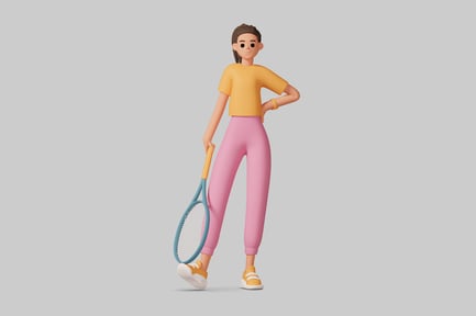 Preview: Woman holding tennis racket.