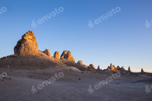 Preview: Beautiful view of Trona Pinnacles in California during sunset