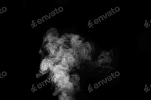 Preview: Fragment of white hot curly steam smoke on a black background. Create mystical Halloween photos.