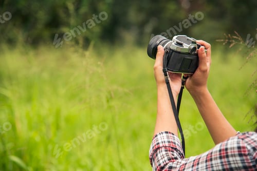 Preview: women enjoy nature morning Freedom Lifestyle. woman breathing fresh air relax breath green park