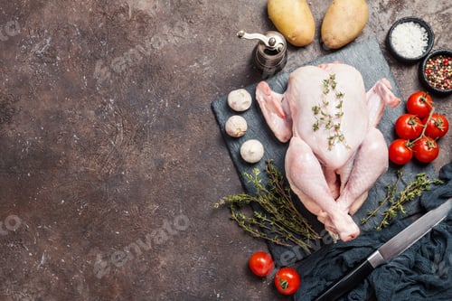 Preview: Raw Chicken on Slate Board with Ingredients