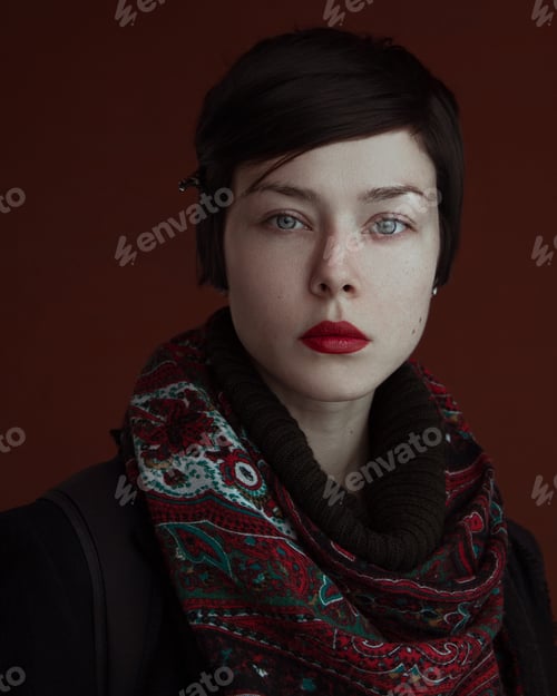 Preview: Portrait Of A Girl With Short Hair And Red Lips