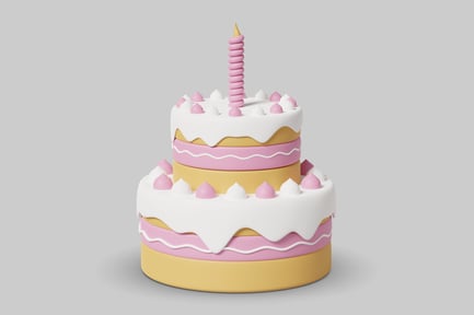 Preview: Two-tiered yellow cake with pink and white meringue decorations