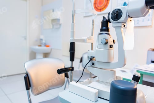 Preview: View of slit lamp on table in ophthalmologist room