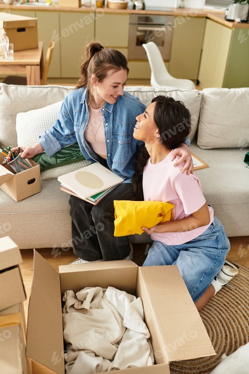 Preview: Loving couple organizing their new home while sharing smiles and joyful moments together