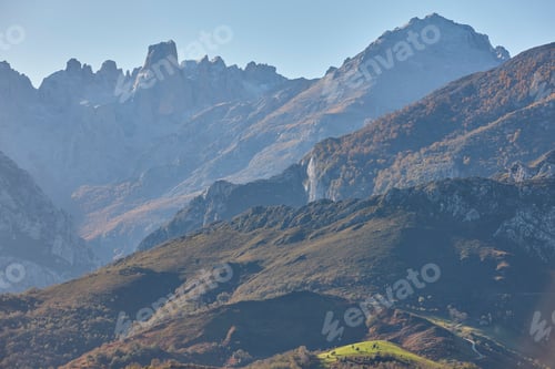 Preview: Fall landscape in Asturias. Naranjo de Bulnes. Picu Urriellu. Spain