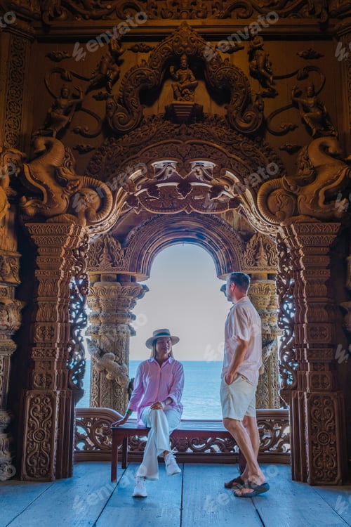 Preview: A couple visit The Sanctuary of Truth wooden temple in Pattaya Thailand