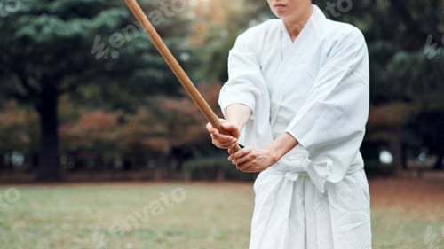 Preview: Culture, Japanese person and outdoor for martial arts in training, exercise or sports as athlete. W