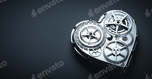Preview: Heart shape clockwork. Gears and cogs mechanism. Valentine's Day
