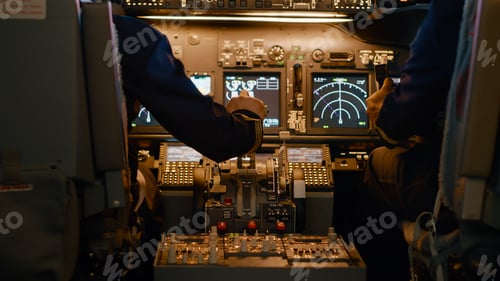 Preview: Airplane captain throttling engine to takeoff and fly plane