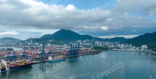 Preview: Shenzhen ,China - Circa 2022: Aerial view of container ship in Yantian port in Shenzhen city, China