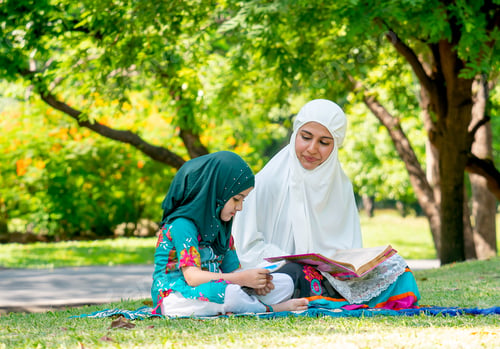 Preview: Muslim mother teach her daughter to read religion textbook for understanding the way of good life