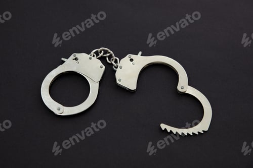 Preview: Closeup shot of handcuffs isolated on black background