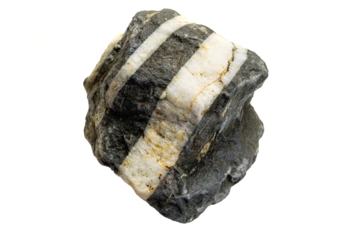 Preview: black stone with white quartz stripes against white isolated background
