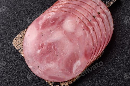 Preview: Sliced ham, meat, pork or turkey sausage for sandwiches. Ham slices, food