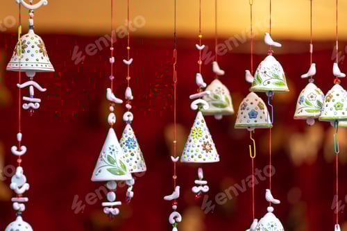 Preview: Hand made decorations at Christmas market in Europe. Selective focus