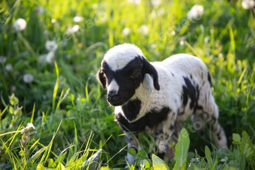 Preview: Beautiful baby lamb in magic light in the meadow