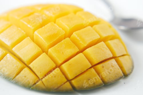 Preview: Mango Cube Slices Isolated on the White Background