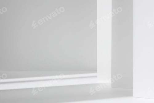 Preview: Abstract white studio background for product presentation. Empty gray room with shadows of window.