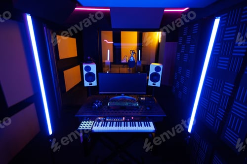 Preview: Remote control of a professional sound engineer. A piano with speakers and a monitor.