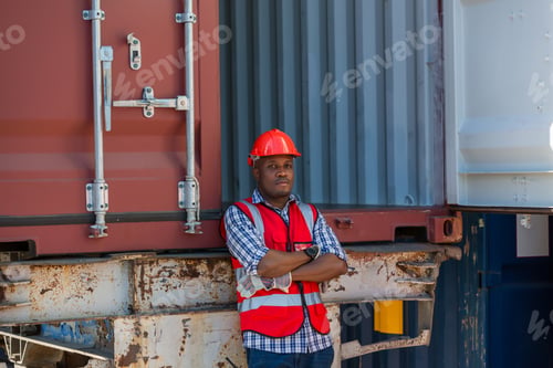 Preview: Foreman or worker work at Container cargo site check up goods in container.