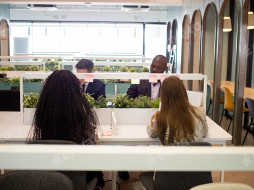 Preview: Work group team businesswoman businessman business teamwork group office meeting male female person
