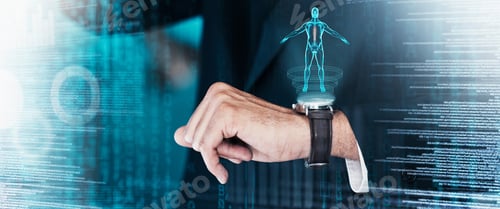Preview: digital innovation, Businessman hologram watch and ai technology digital transformation. Abstract i