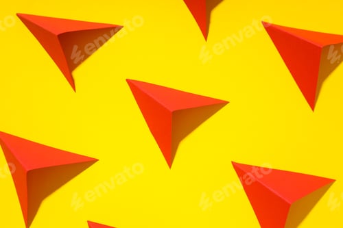 Preview: Business, startup and sponsorship concept with paper planes on yellow background