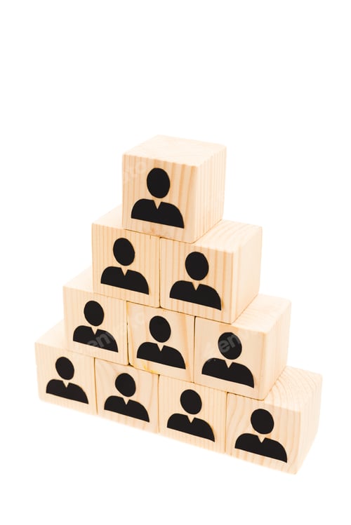 Preview: pyramid made of wooden blocks with human icons isolated on white