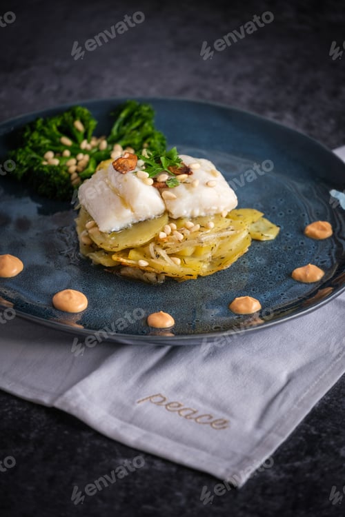 Preview: Delicious gratin with white fish and sauce with broccoli