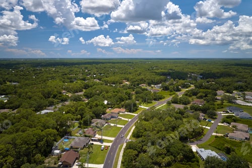 Preview: Aerial view of american small town in Florida with private homes